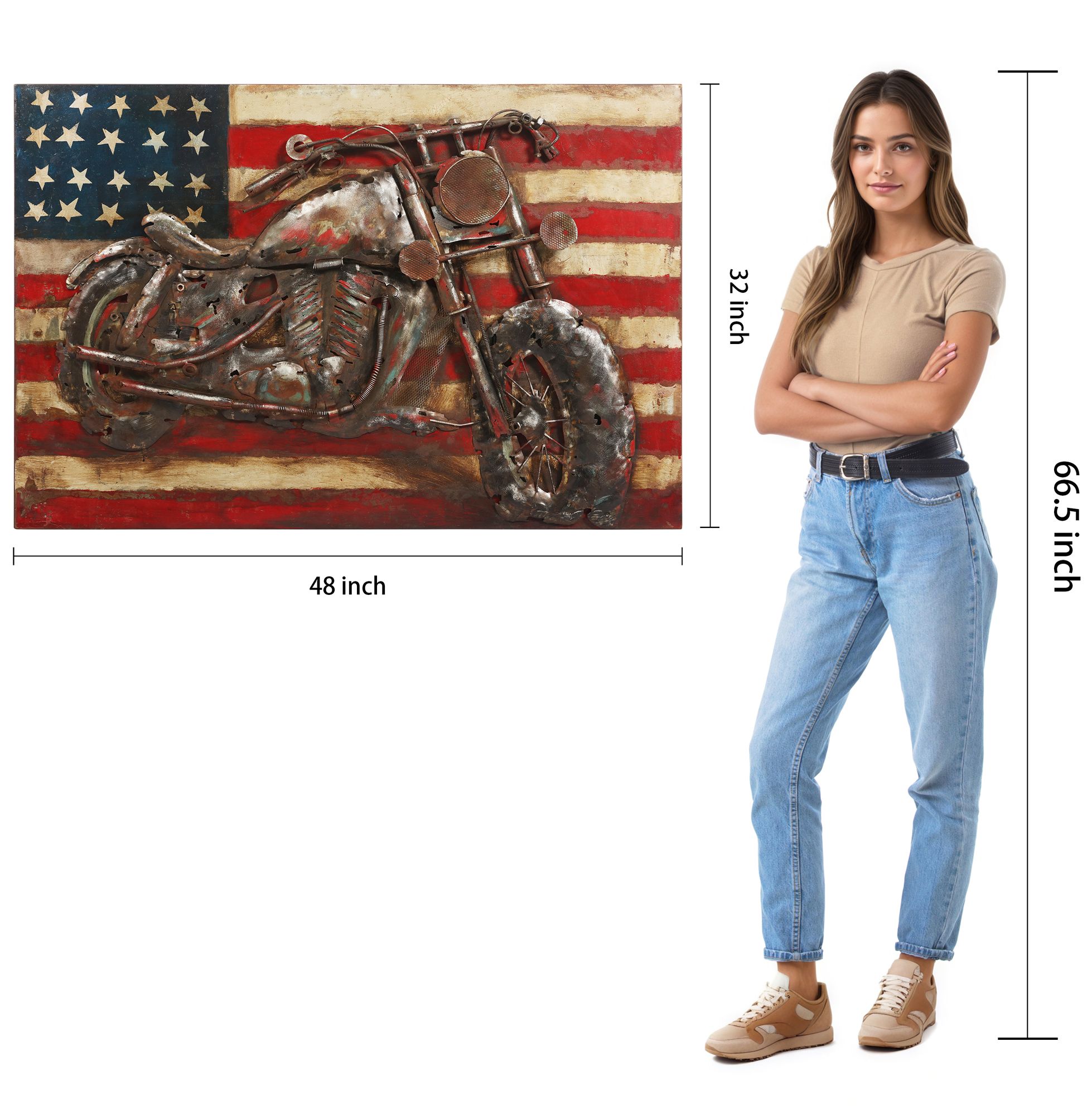 Motorcycle 3 48" Wide Mixed Media Metal Dimensional Wall Art