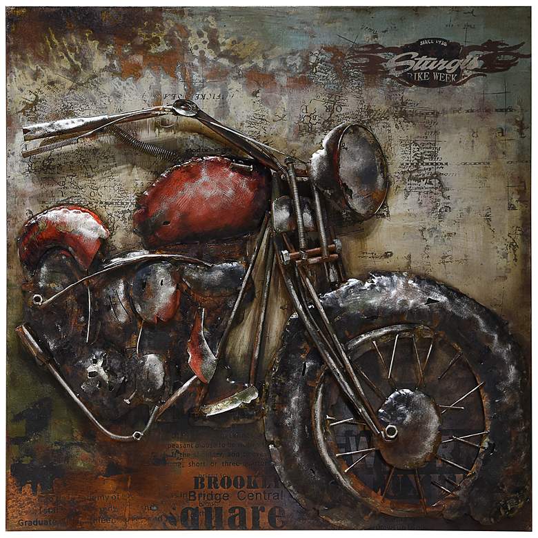 Motorcycle 40&quot; Square Mixed Media Dimensional Wall Art
