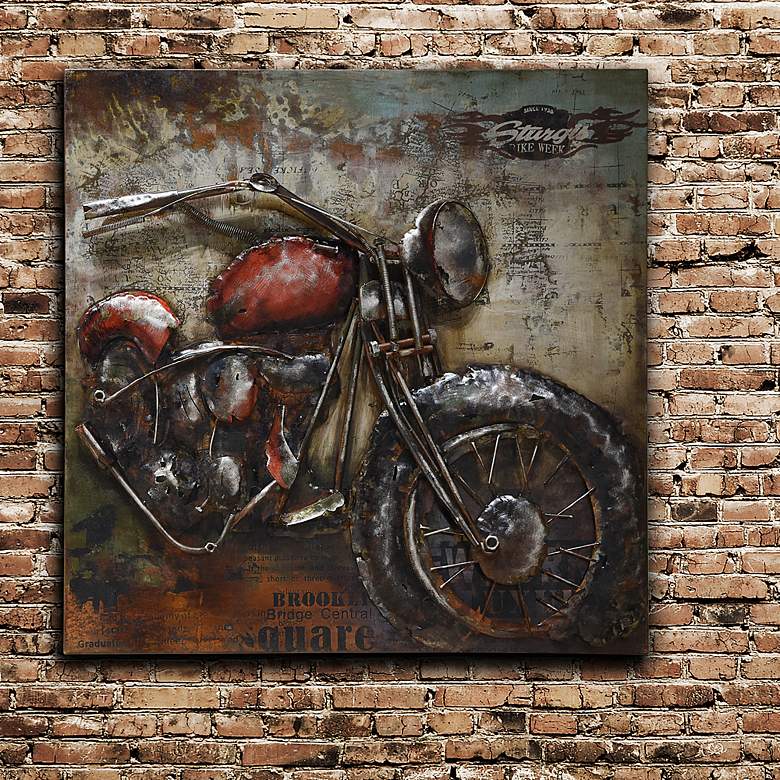 Image 1 Motorcycle 40" Square Mixed Media Dimensional Wall Art