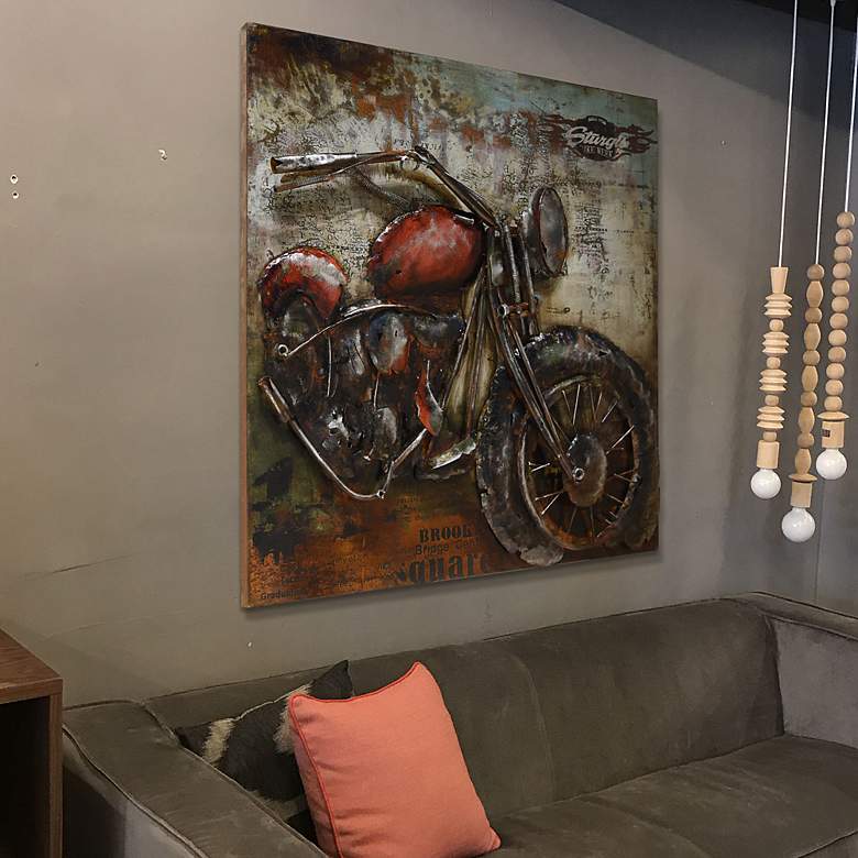 Image 6 Motorcycle 40 inch Square Mixed Media Dimensional Wall Art more views