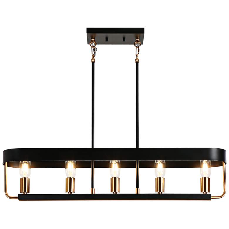 Image 2 Mouillure 35" Wide Black and Brass 5-Light Island Chandelier