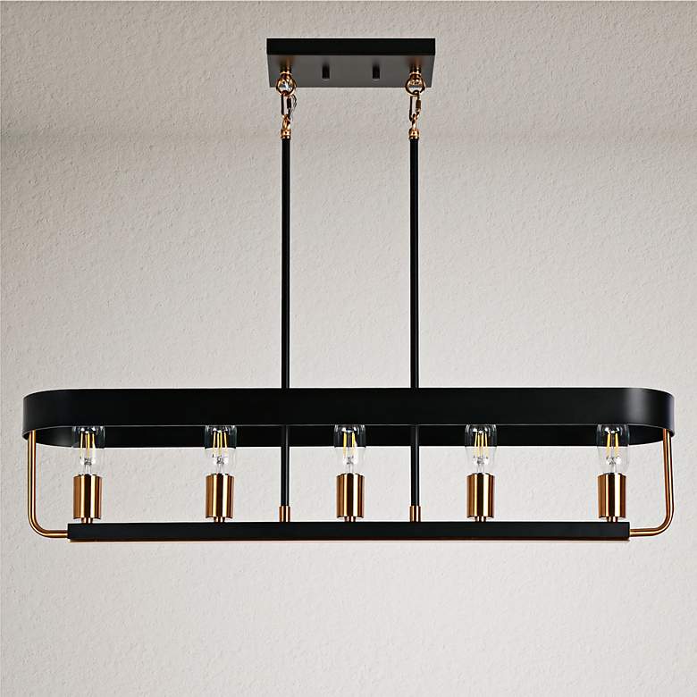 Image 6 Mouillure 35" Wide Black and Brass 5-Light Island Chandelier more views