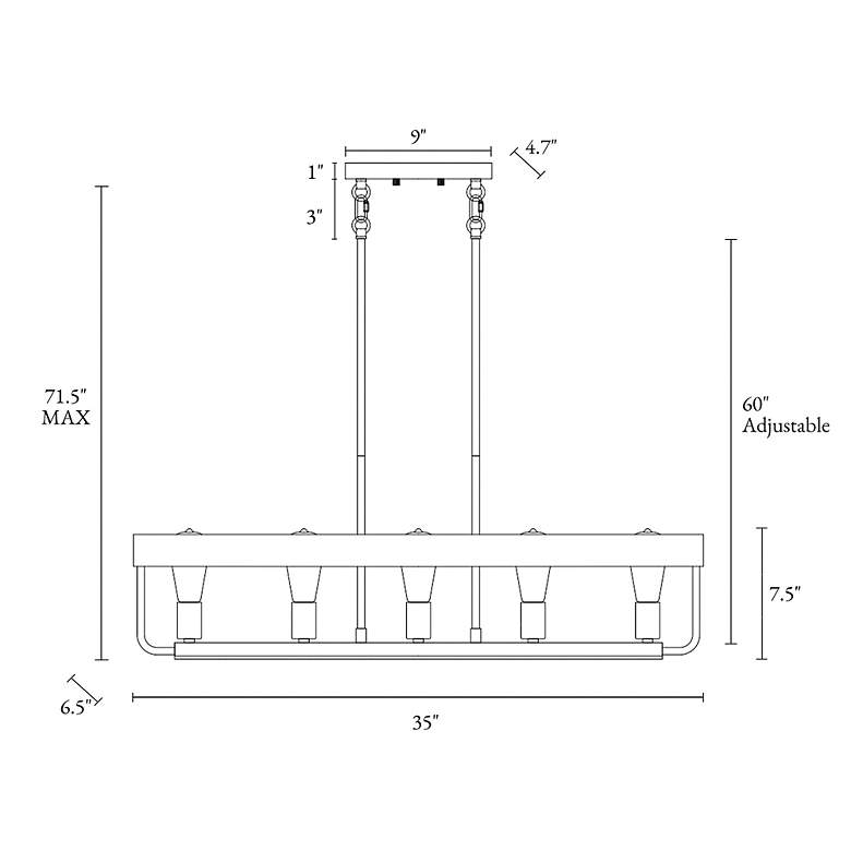 Image 7 Mouillure 35" Wide Black and Brass 5-Light Island Chandelier more views