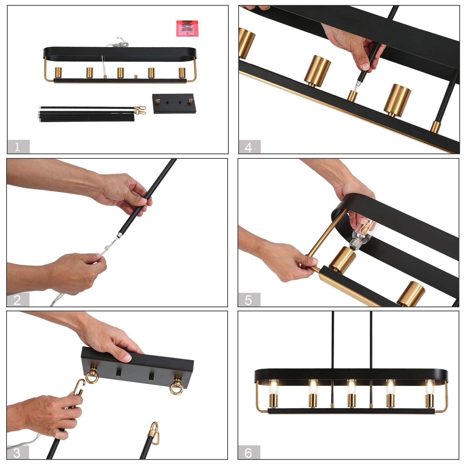 Mouillure 5-Light Black Gold Island Chandelier