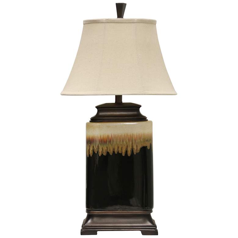 Image 1 Mountain Ridge Black And White Glaze Table Lamp with Oatmeal Fabric Shade