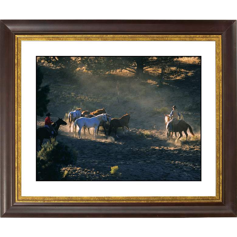 Image 1 Mountain Roundup Gold Bronze Frame Giclee 20 inch Wide Wall Art