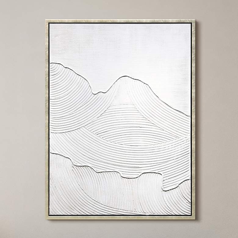 Image 1 Mountain Serenity Textured Hand Painted White Framed Canvas Wall Art