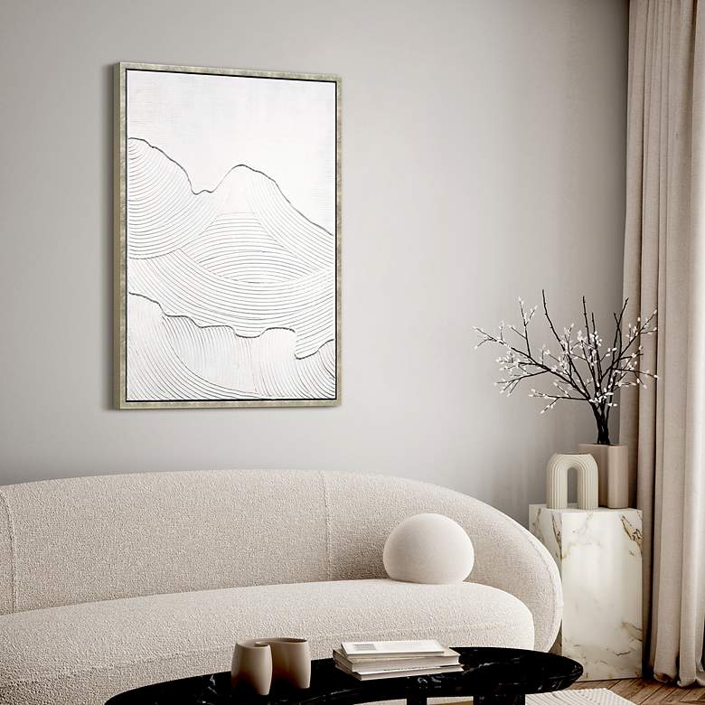 Image 7 Mountain Serenity Textured Hand Painted White Framed Canvas Wall Art more views