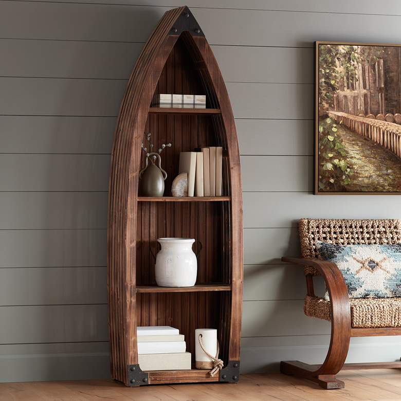 Image 1 Mountain View 70 3/4" High Natural Fir Canoe Bookshelf