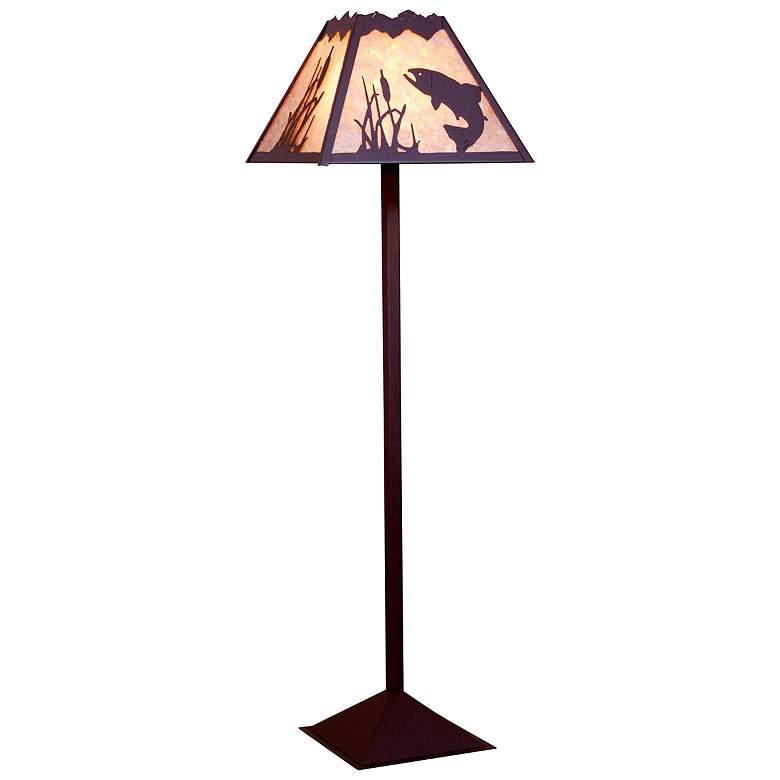 Image 1 Mountain with Trout Mica Shade Floor Lamp