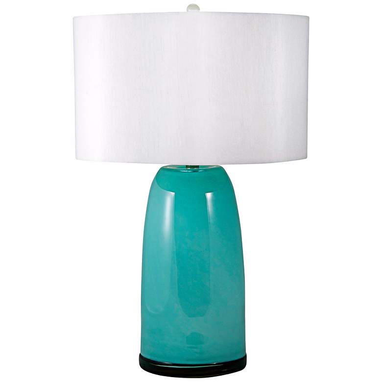 Image 1 Mouth-Blown Aqua Blue Glass Table Lamp