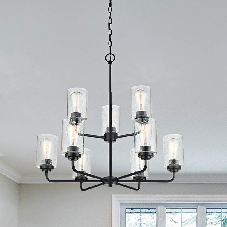 Image 2 Moven 28" Wide Matte Black 9-Light Chandelier
