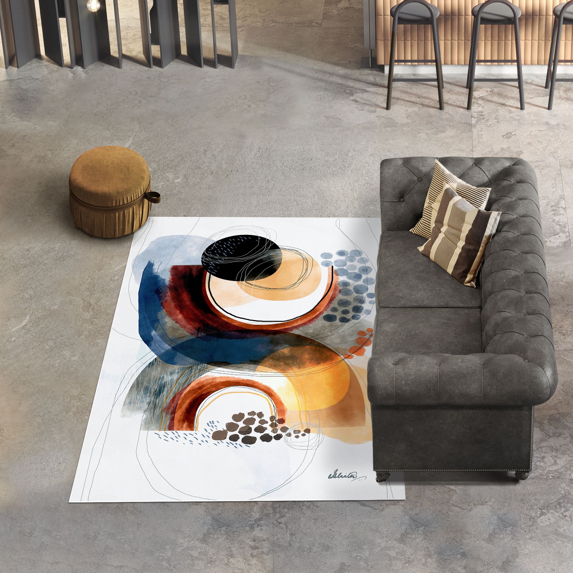 Image 2 Moving Mountains Washable Geometric Art Area Rug size 5'x8' more views