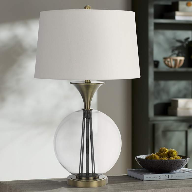 Image 1 Moxee Clear Glass and Antique Brass Table Lamp