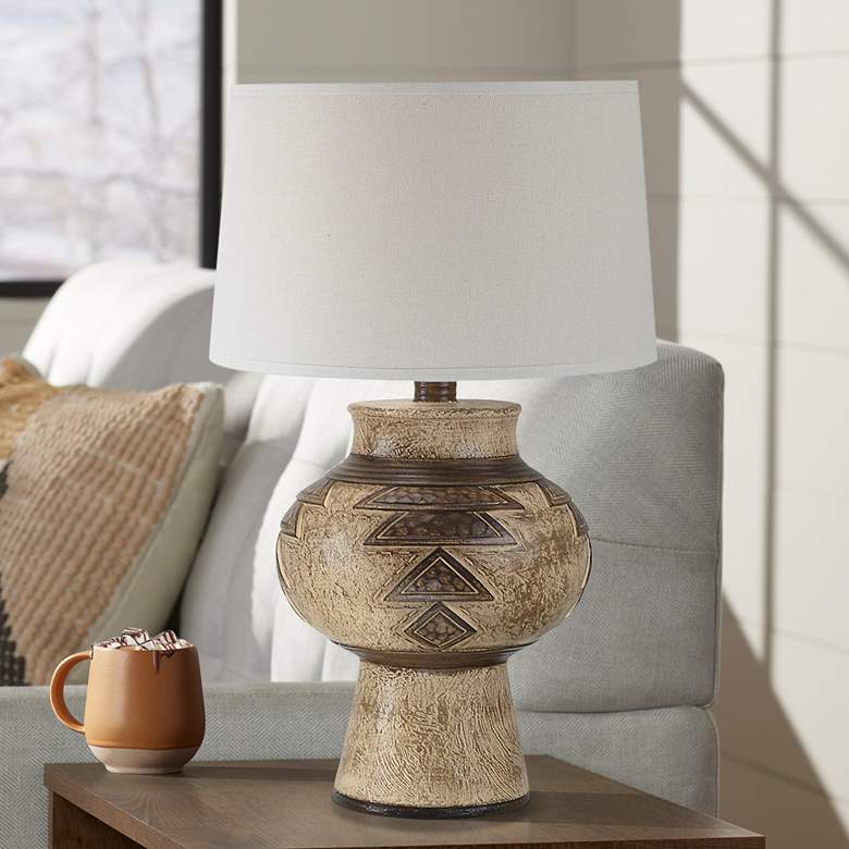 Image 1 Moxley Brown Hydrocal Urn Table Lamp