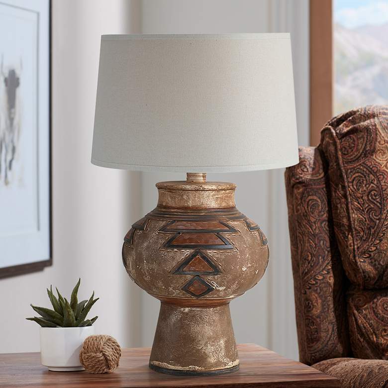 Image 1 Moxley Brown Terracotta Hydrocal Urn Table Lamp