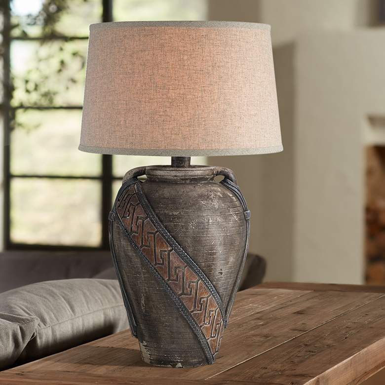 Image 1 Moxley Earthen Brown 29 1/2" Hydrocal 2-Handle Jug Table Lamp