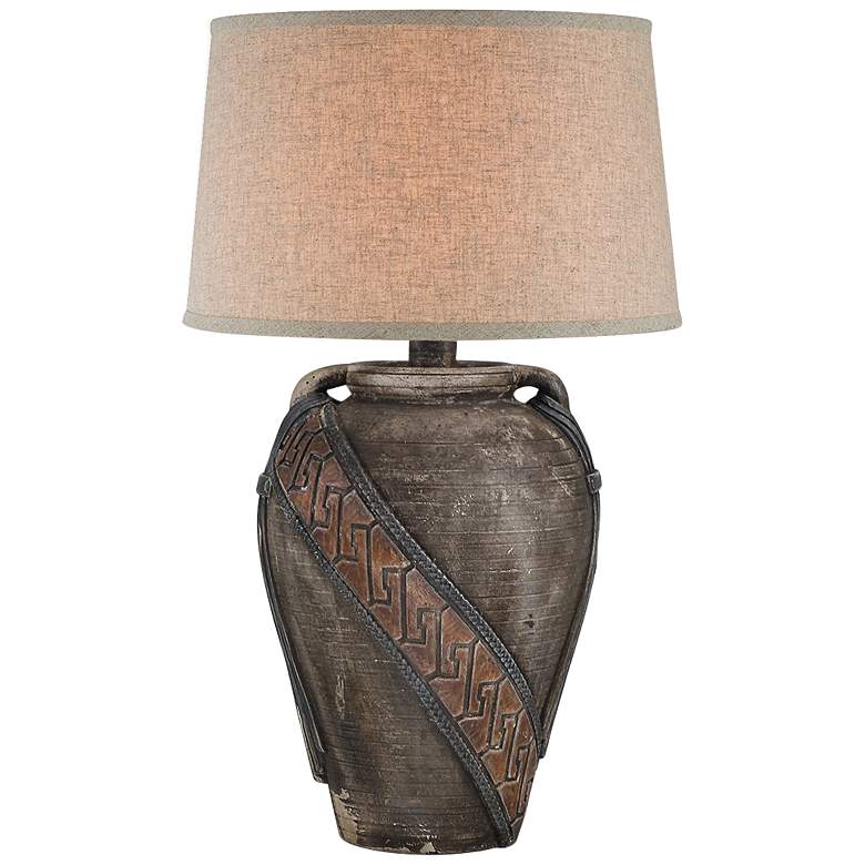 Image 2 Moxley Earthen Brown Hydrocal 2-Handle Jug Table Lamp