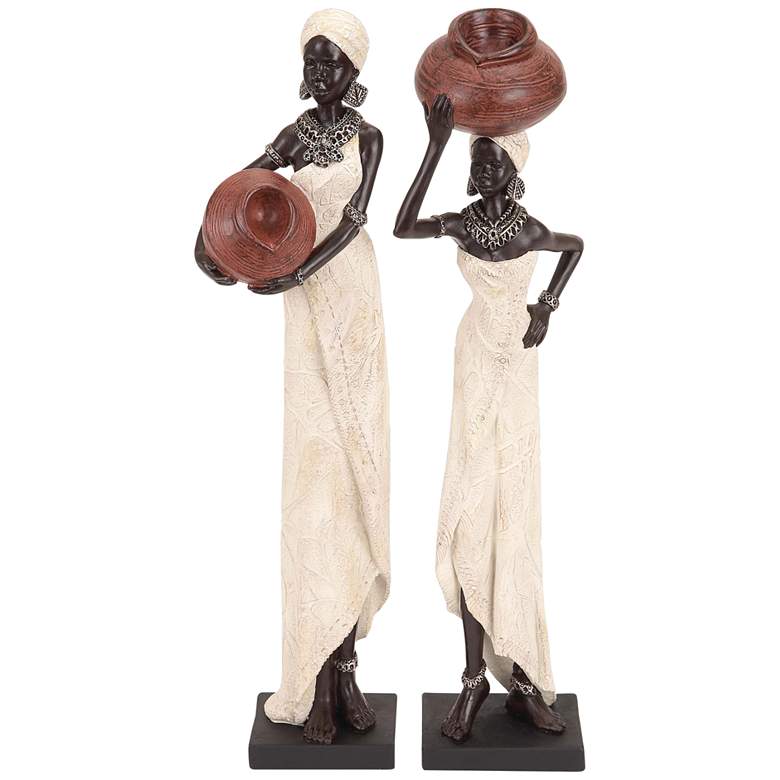 Image 2 Mozambique Cream 2-Piece Standing African Women Statues Set