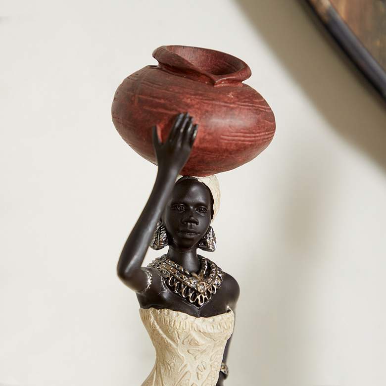 Image 4 Mozambique Cream 2-Piece Standing African Women Statues Set more views