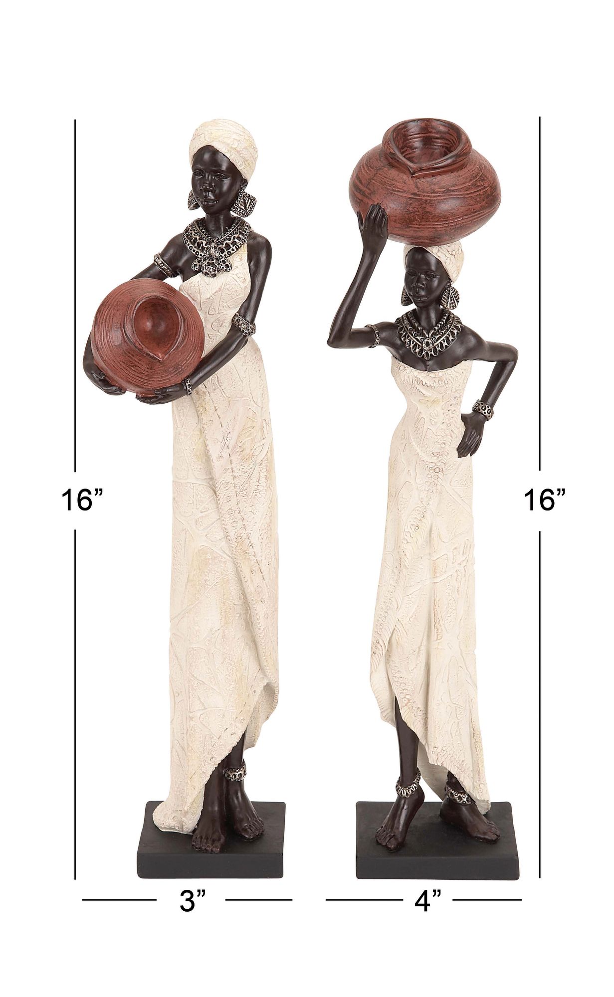 Image 6 Mozambique Cream 2-Piece Standing African Women Statues Set more views