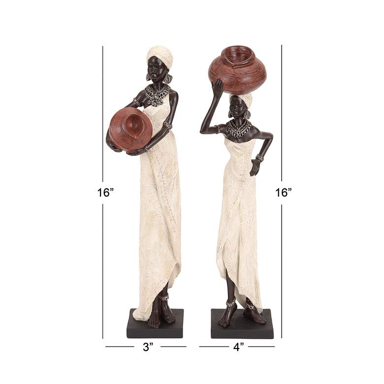 Image 6 Mozambique Cream 2-Piece Standing African Women Statues Set more views