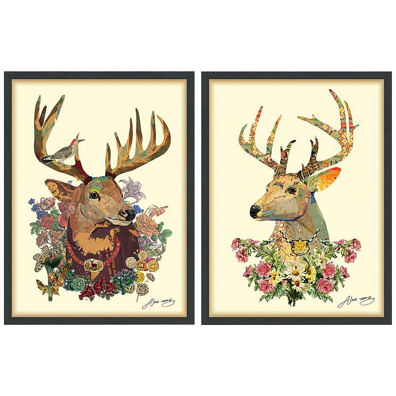 Image 2 Mr and Mrs Deer 33" High 2-Piece Collage Framed Wall Art Set