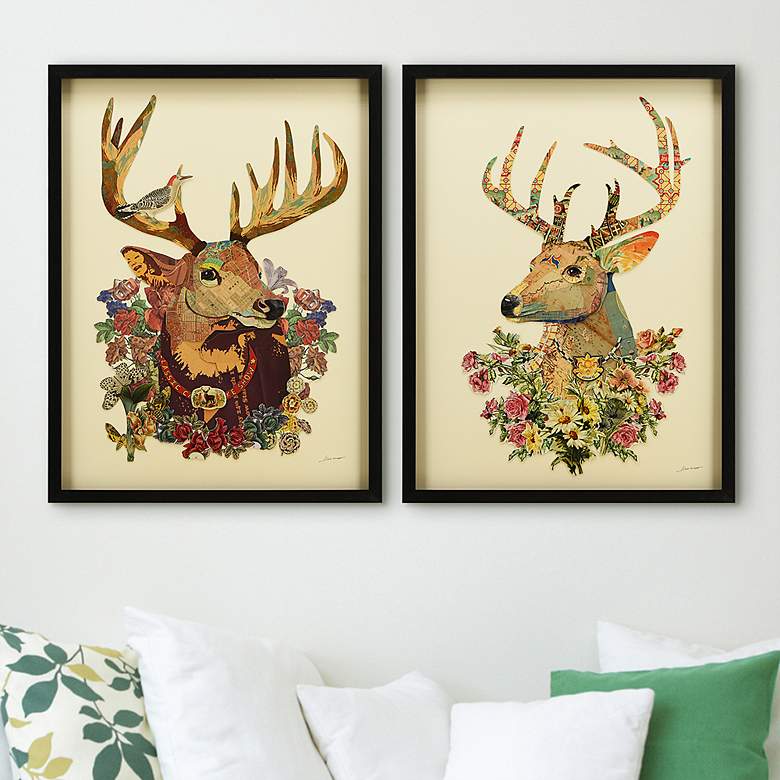 Image 1 Mr and Mrs Deer 33" High 2-Piece Collage Framed Wall Art Set