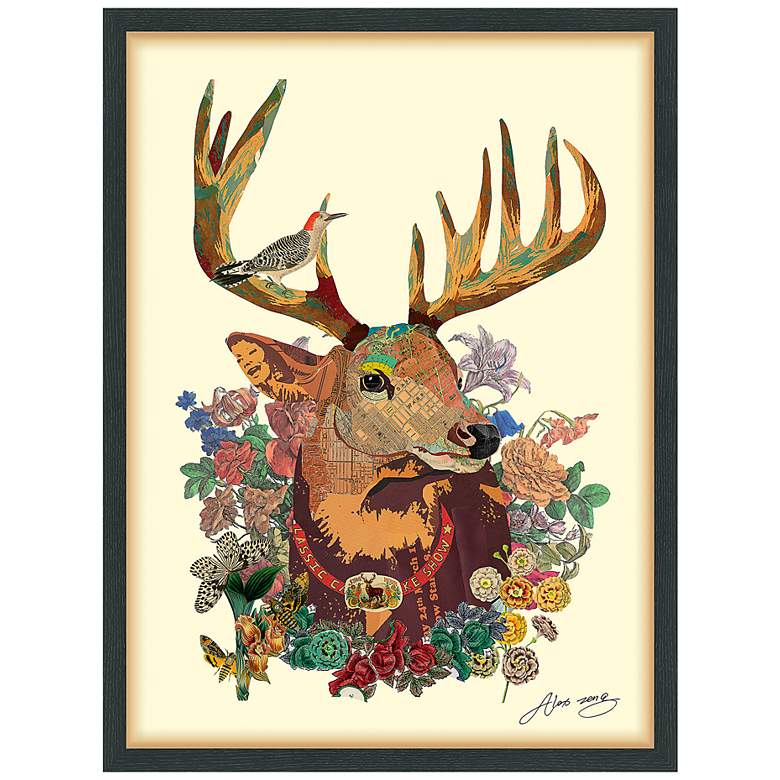 Image 2 Mr. Deer 33" High Dimensional Collage Framed Wall Art