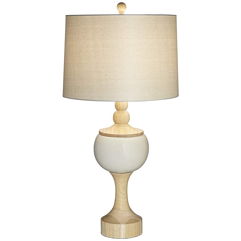 Image 1 Mulholland Round Beige Ceramic and Wood Table Lamp