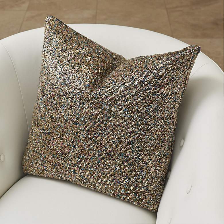 Image 1 Multi Beaded Gold 20 inch Square Decorative Throw Pillow
