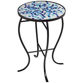 Image2 of Multi Blue Mosaic Black Iron Outdoor Accent Table