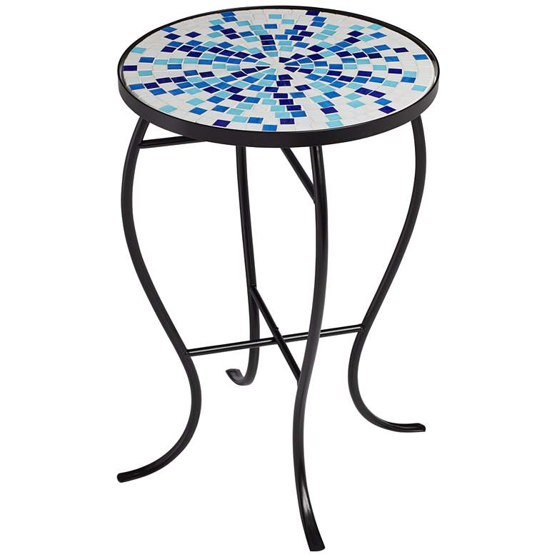 Image 2 Multi Blue Mosaic Black Iron Outdoor Accent Table