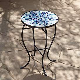 Image1 of Multi Blue Mosaic Black Iron Outdoor Accent Table