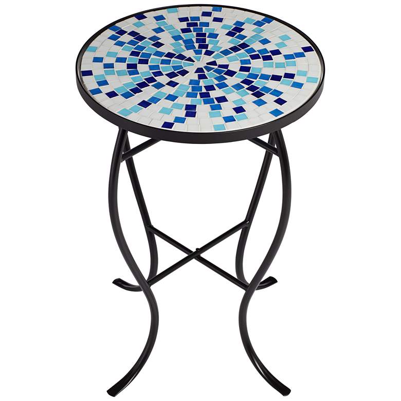 Image 7 Multi Blue Mosaic Black Iron Outdoor Accent Table more views