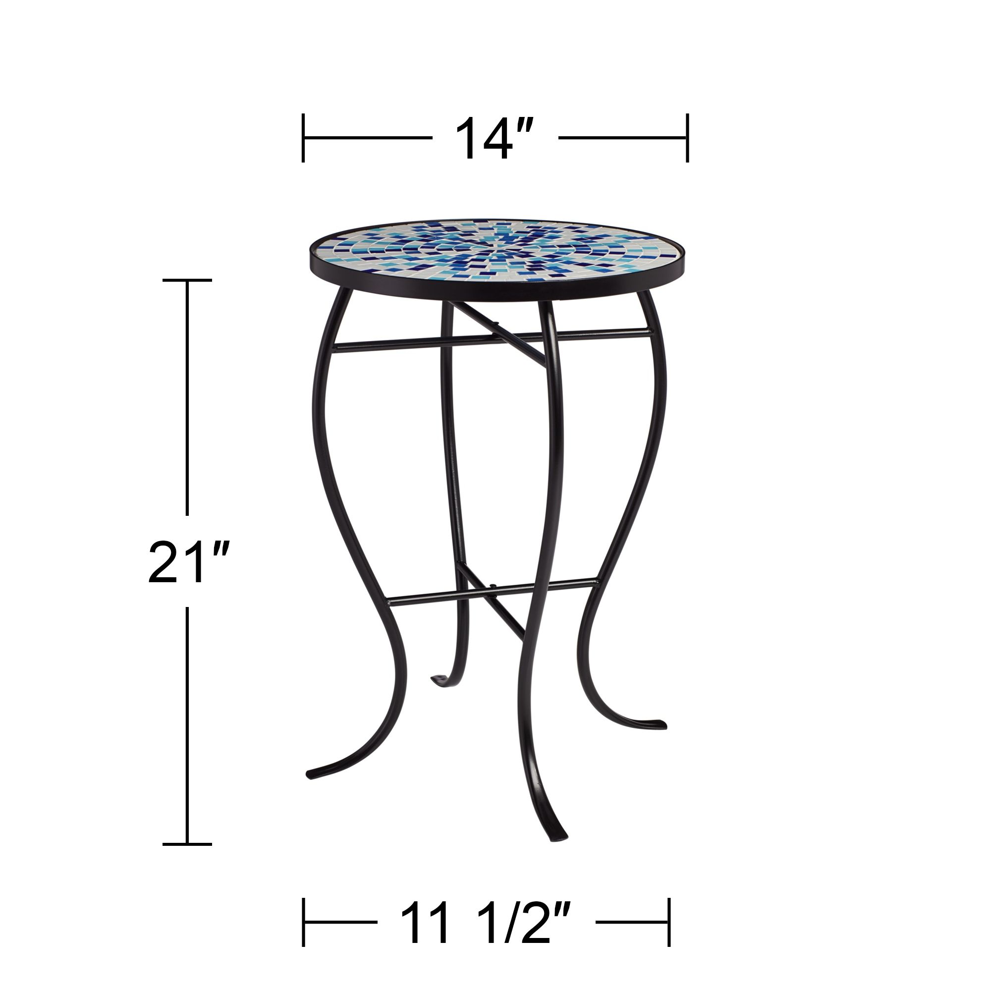 Multi Blue Mosaic Black Iron Outdoor Accent Table