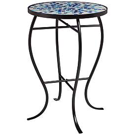 Image5 of Multi Blue Mosaic Black Iron Outdoor Accent Tables Set of 2 more views