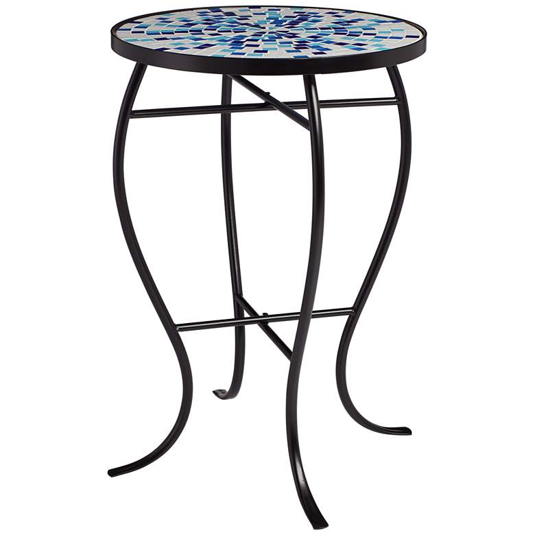 Image 5 Multi Blue Mosaic Black Iron Outdoor Accent Tables Set of 2 more views