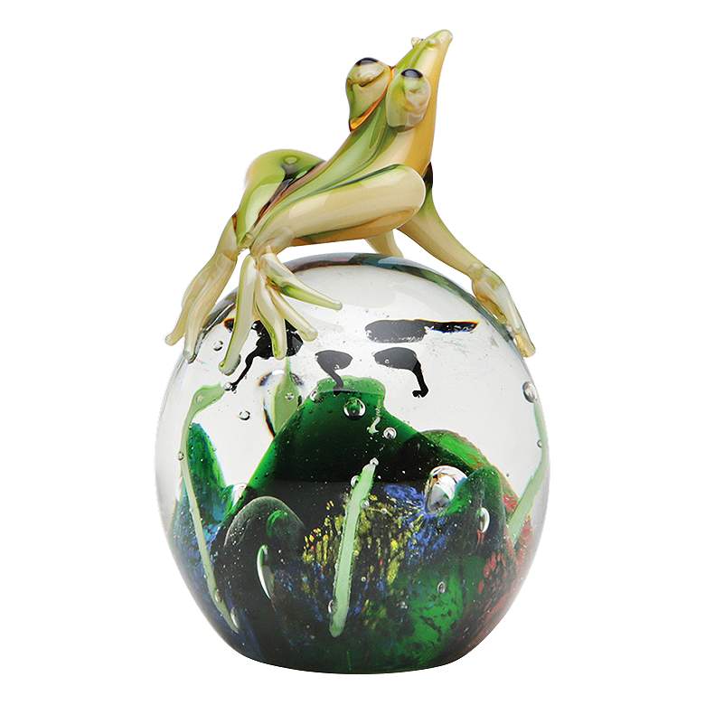 Image 1 Multi-Color Glass 4 inch High Frog on Tadpole Globe Figurine