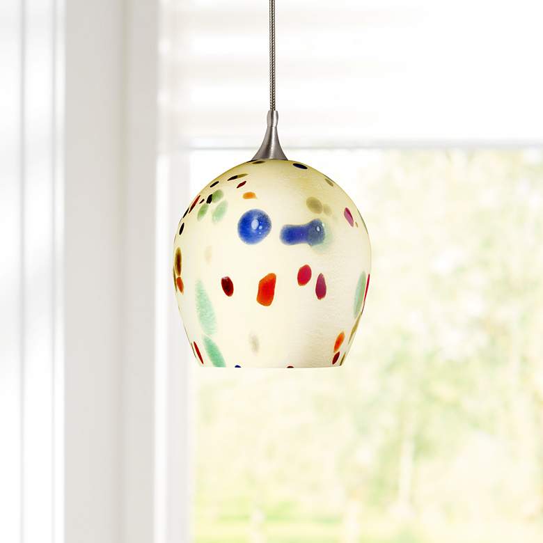 Image 1 Multi-Color Glass 5"W Brushed Steel Low Voltage Mini Pendant