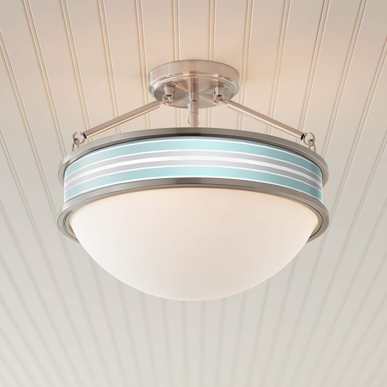 Image 1 Multi Color Stripes Banded 16 inchW Brushed Nickel Ceiling Light