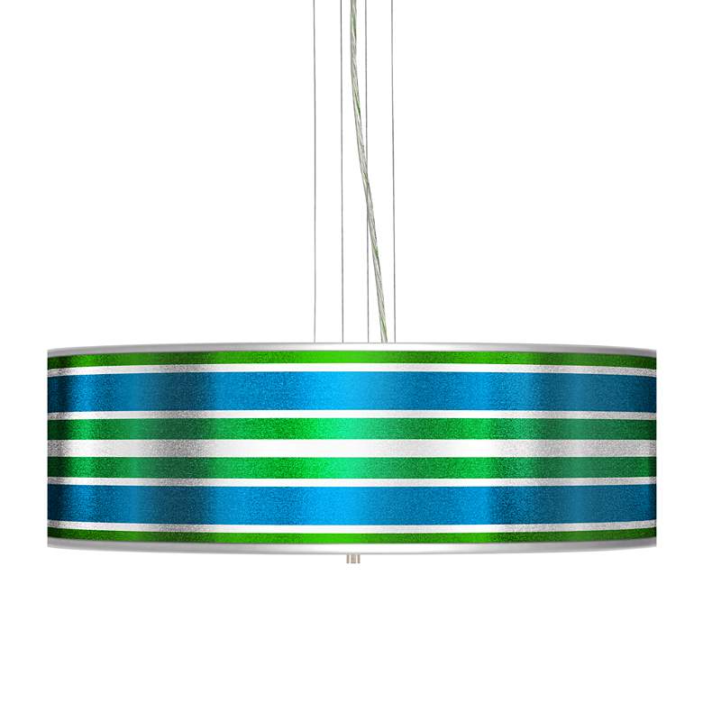 Image 1 Multi Color Stripes Silver Metallic 4-Light Pendant Chandelier
