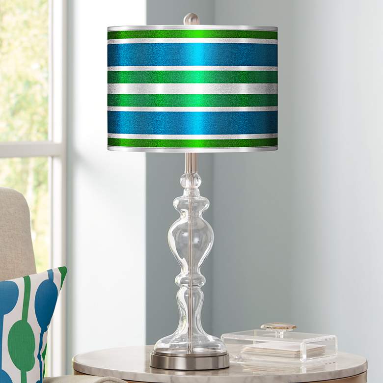 Image 1 Multi Color Stripes Silver Metallic Apothecary Table Lamp