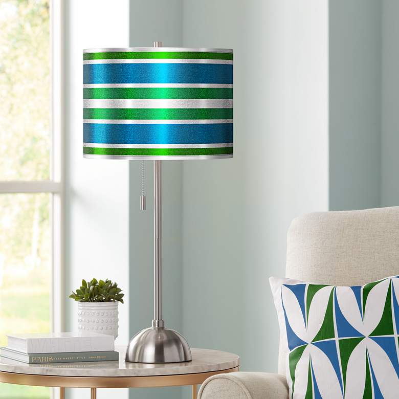 Image 1 Multi Color Stripes Silver Metallic Nickel Table Lamp