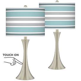 Image1 of Multi Color Stripes Trish Brushed Nickel Touch Table Lamps Set of 2