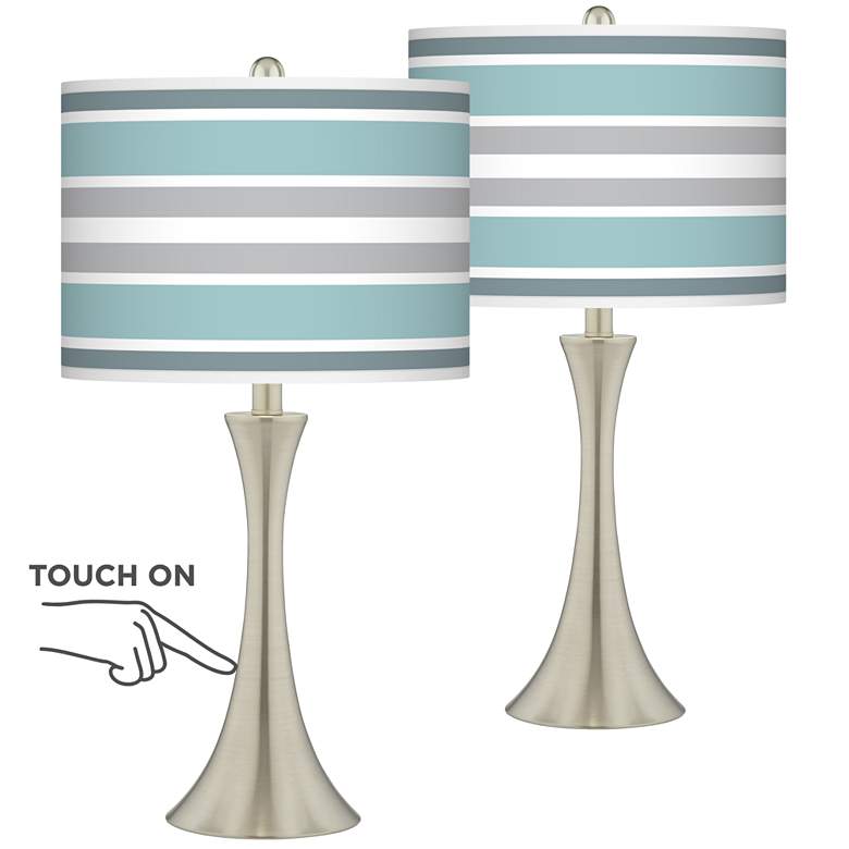 Image 1 Multi Color Stripes Trish Brushed Nickel Touch Table Lamps Set of 2