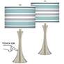 Multi Color Stripes Trish Brushed Nickel Touch Table Lamps Set of 2