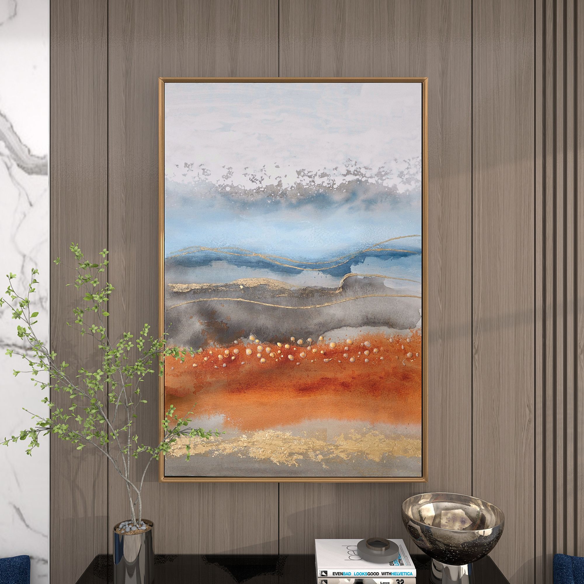 Multi-Colored Abstract 47" High Framed Canvas Wall Art