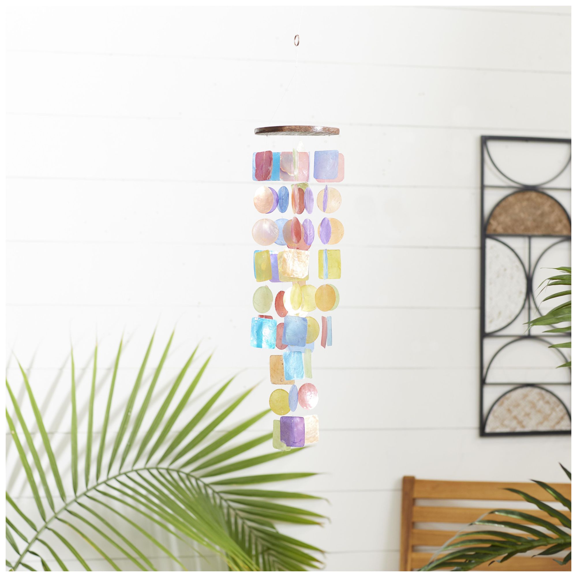 Image 4 Multi Colored Capiz Shell Coastal Windchime, 6" x 6" x 25" more views