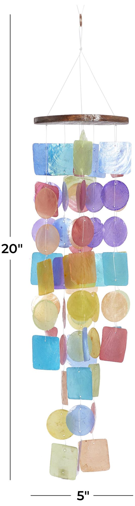 Image 6 Multi Colored Capiz Shell Coastal Windchime, 6" x 6" x 25" more views